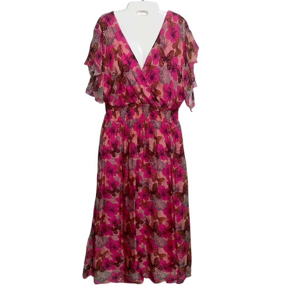 Le Ragazze Dress Womens XL Silk Blend Fairy Boho Butterfly Italy Feminine Pink